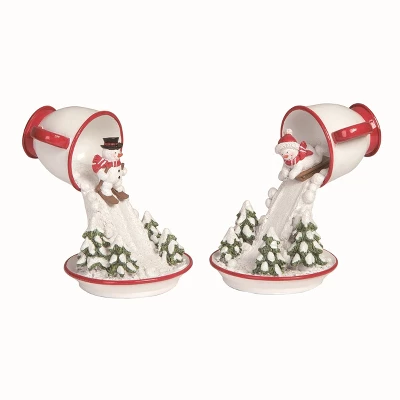 Transpac Resin Skiing Snowman Teacup Set Of 2 Christmas Home Decorations For Festive Decor 1 Transpac Resin Skiing Snowman Teacup Set Of 2 Christmas Home Decorations For Festive Decor