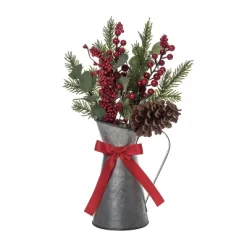 Transpac Artificial 19 In. Multicolored Christmas Twig Berry Eucalyptus Pitcher Arrangement