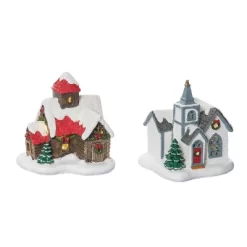 Transpac Light Up Village House And Church Figurine Set Of 2 Christmas Home Decorations Resin Decorative Objects