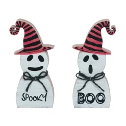 Transpac Halloween Cute Ghosts In Witch Hats Figurines 7.75 Inch MDF Decorative Objects For Festive Decor
