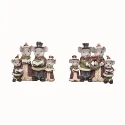 Transpac Resin Mouse Caroler Family Set Of 2 Christmas Home Decorations Festive Decorative Objects
