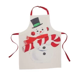 Transpac 36 In Multicolor Christmas Retro Snowman Apron Cotton Kitchen Textile For Holiday Cooking And Baking