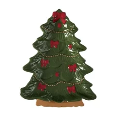 Transpac Dolomite Bow Tree Platter - Festive Ceramic Serving Platter For Christmas Celebrations And Gift Giving