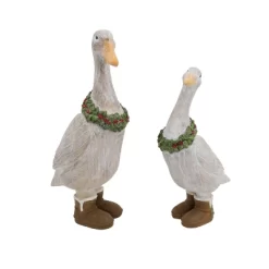 Transpac Set Of 2 Multicolor Resin Ducks With Wreaths Decorative Figurines For Christmas Tabletop Indoor Decor