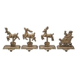 Transpac Iron Santa And Reindeer Stocking Holder Set Of 4 Christmas Home Decorations For Holiday Cheer
