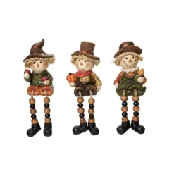 Transpac Resin Farmer Scarecrow Sitter Set Of 3 Decorative Figurines For Fall Harvest Indoor Tabletop Decor
