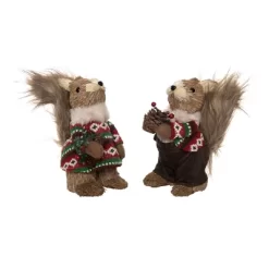 Transpac Medium Foam Sisal Festive Squirrel Set Of 2 Christmas Home Decorations Decorative Objects Polyfoam