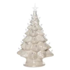 Transpac 13.6 Inch White Holiday Tree With Pearlescent Glaze Decorative Stoneware For Christmas Decor