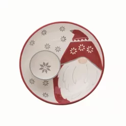 Transpac Dolomite Gnome Snowball Chip And Dip Set 2 Serving Platters Dip Bowl Ceramic Christmas Tabletop Decor