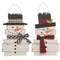 Transpac Rustic Slat Snowman Set Of 2 Decorative Figurines For Christmas Multicolored Tabletop Decor Indoor Gifts