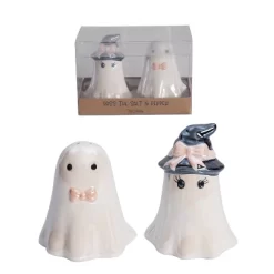 Transpac Dolomite Pearlized Ghost Bow Tie Salt And Pepper Shakers Ceramic Halloween Decor For Festive Dining