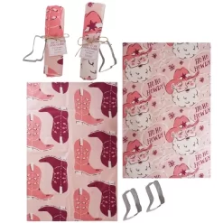 Transpac Cowboy Santa Pink Tea Towel And Cookie Set For Christmas Kitchen Textiles Multicolor Polyester Holiday Gift
