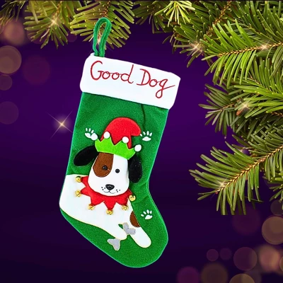 Transpac 14.5 Inch Good Dog Stocking Christmas Holiday Stocking , Bells Bone Treats Paw Prints (1PC) 2 Transpac 14.5 Inch Good Dog Stocking Christmas Holiday Stocking , Bells Bone Treats Paw Prints (1PC) - Image 2