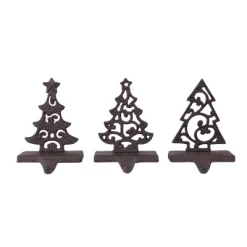 Transpac Set Of 3 Metal Christmas Tree Stocking Holders Multicolor Indoor Mantel Decoration For Holiday Gift Giving