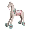 Transpac 22.5 In Tan Christmas Retro Wheeled Horse Decor Powder Limestone Decorative Object For Holiday Cheer