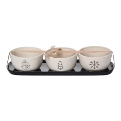 Transpac Dolomite Holiday Icon Dip Bowls Set Of 4 Ceramic Serving Trays For Christmas Indoor Use Dishwasher Safe