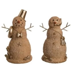 Transpac Large Sandy Snowman Figurine Set Of 2 Colorful Resin Christmas Tabletop Decorations For Indoor Use