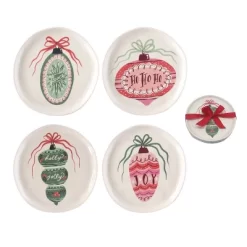 Transpac Dolomite Multicolor Ornament Appetizer Plates Set Of 4 Ceramic Dining Plates For Christmas Indoor Use