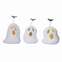 Transpac Light Up Sculpted Ghost Figurine Set Of 3 Halloween Home Decorations Polyester Decorative Objects