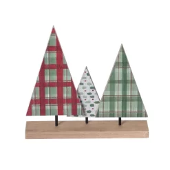 Transpac Holiday Plaid Trees On Base Decorative Wood Sculptures For Christmas Tabletop Decor And Gift Giving