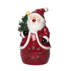Transpac 9.5 In Red Ceramic Light Up Santa Tree Christmas Decorative Object
