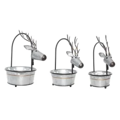 Transpac Metal Reindeer Nesting Buckets Set Of 3 Decorative Figurines For Christmas Silver Tabletop Decor Indoor Gifts