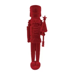 Transpac Red Flocked Nutcracker Decor For Christmas Tabletop Festive Holiday Decorative Object Gift For Hostess