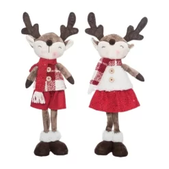 Transpac Plush Standing Reindeer Set Of 2 - Festive Christmas Decorative Objects For Holiday Cheer