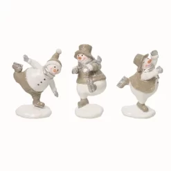 Transpac Set Of 3 Resin Glitter Snowman Figurines Christmas Home Decorations Decorative Objects