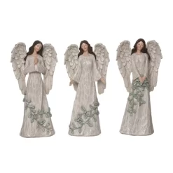 Transpac Set Of 3 Greenery Angel Figurines Christmas Home Decorations Resin Decorative Objects