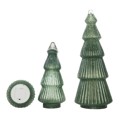 Transpac Light Up Glass Green Glitter Trees - Set Of 3 Decorative Christmas Objects For Festive Home Decor 2 Transpac Light Up Glass Green Glitter Trees - Set Of 3 Decorative Christmas Objects For Festive Home Decor - Image 2