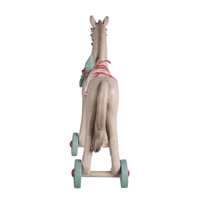 Transpac 22.5 In Tan Christmas Retro Wheeled Horse Decor Powder Limestone Decorative Object For Holiday Cheer 2 Transpac 22.5 In Tan Christmas Retro Wheeled Horse Decor Powder Limestone Decorative Object For Holiday Cheer - Image 2