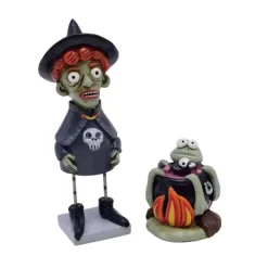 Transpac Resin Witch And Cauldron Figurine Set Of 2 Halloween Decorative Objects For Indoor Tabletop Decor And Gifts